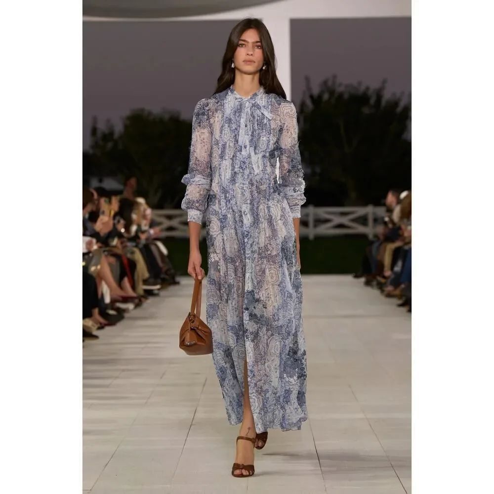 ralph lauren collection hannes floral printing linen-silk maxi dress US0